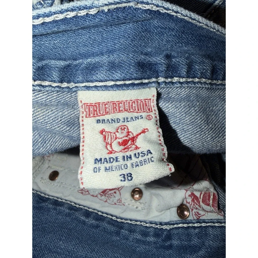 True Religion Straight Fit Jeans Mens 38 Medium Wash Denim Baggy Flap Pocket